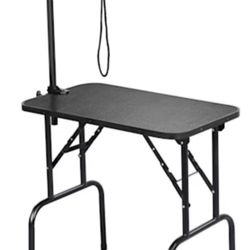 Foldable Adjustable Dog Grooming Table W/Arm & Noose & Mesh Tray - Maximum Capacity Up to 200-250Lb - Black (76 * 46 * 76cm)