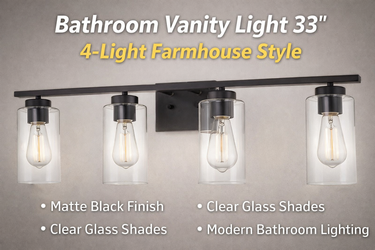 33” Bathroom Vanity Light – 4 Light Matte Black Farmhouse
