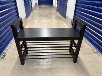 Black Wood Entryway Bench with Shoe Rack