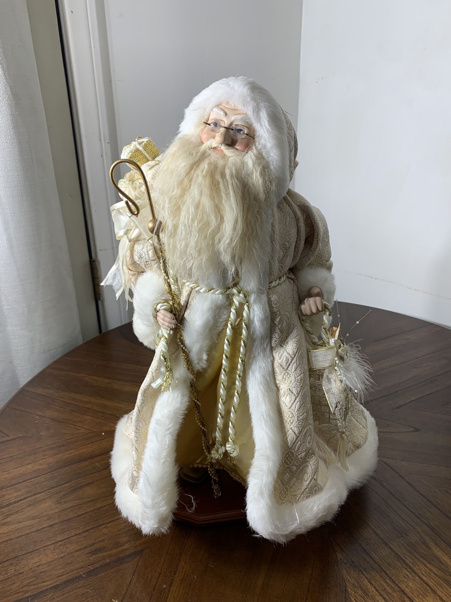 Vintage 20” St Nicholas Figurine -White Gold Christmas 