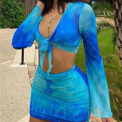 Aqua Ocean Blue Two Piece Skirt Set