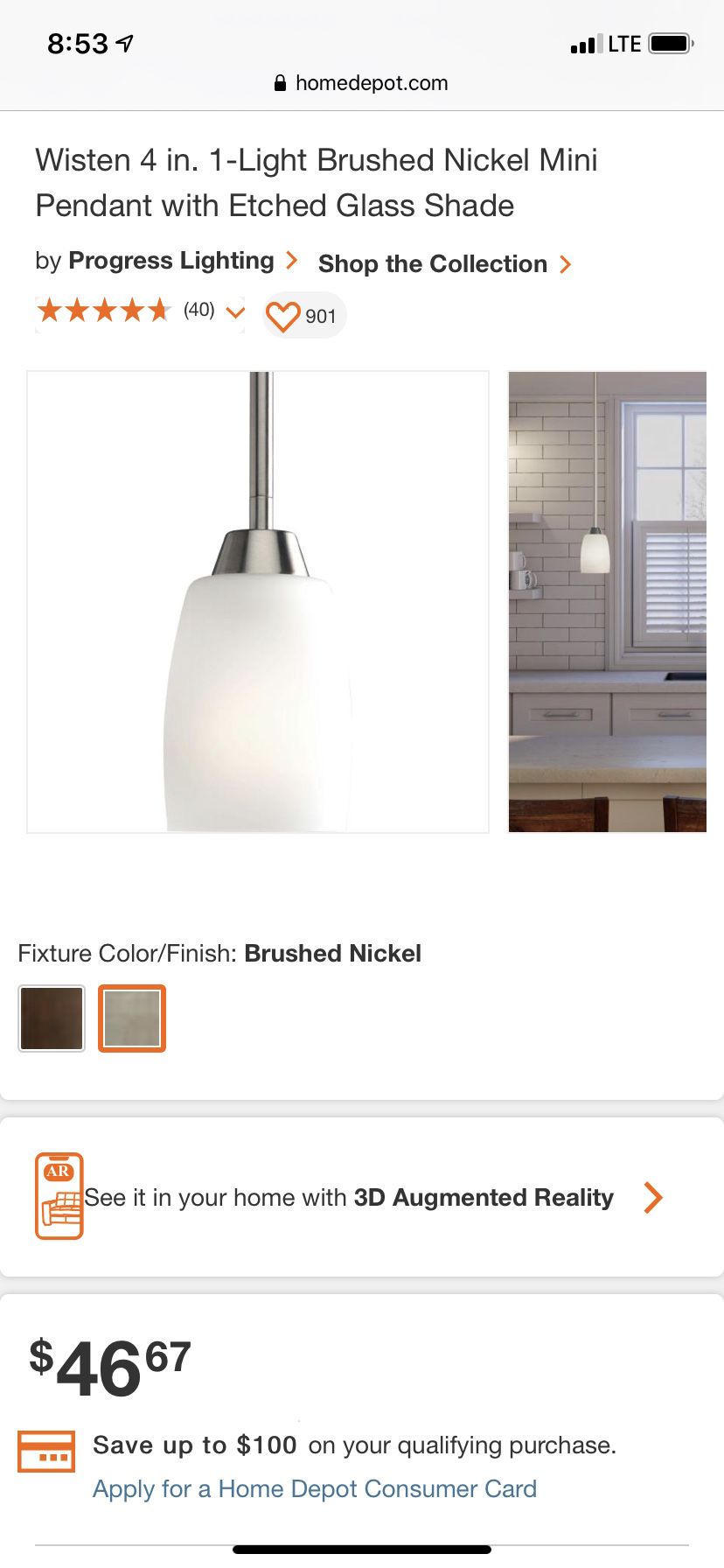 Brushed Nickel Mini Pendant Lamp -Set of Two