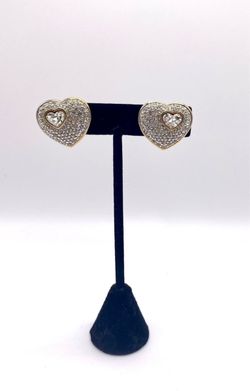 Swarovski Crystal Heart Shaped Clip On Earrings Swan Stamp Signed MINT