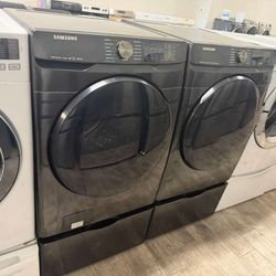Samsung black frontload washer and dryer set electric with warranty