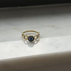 Gold Plated Evil Eye Ring Blue Nazar Eye Minimalist Protection Ring Size 6-7