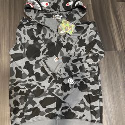 Bape Grid Camo Shark Full Zip Hoodie Black Grey