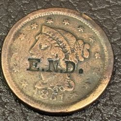 1 cent 1851. Antique Coin USA. 