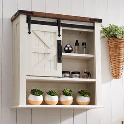 Botiquín de Baño con Puerta de Granero y Estante Ajustable, Mueble de Almacenamiento Montado en