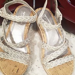 Arizona Jean company cork wedge with silver lining white leather size 13 child