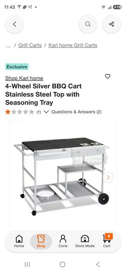 Karl Home 4-Wheel Silver BBQ Grill Cart