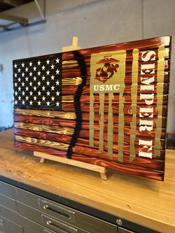 Us Marines rustic Wooden flag