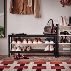 IKEA Tjusig Black Bench w/ Shoe Storage Organizer 