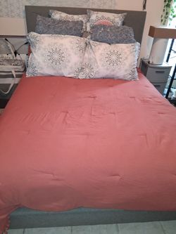 Full size platform  bed frame and new box spring & memory foam mattress