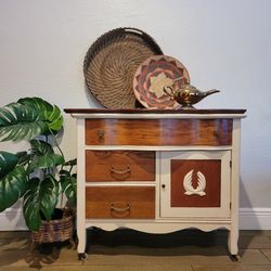 Oak Commode Washstand Buffet Cabinet Serpentine Curve