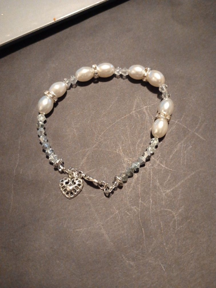 Pearl And Light Blue Crystal Bracelet