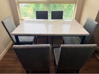 Modern contemporary gray white dining table set with 6 chairs