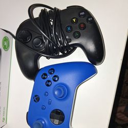 Xbox Controller Blue and Hori Fighting Game Controller