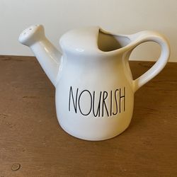 New Rae Dunn White Ceramic Watering Can Planter Flower Pot HOME
