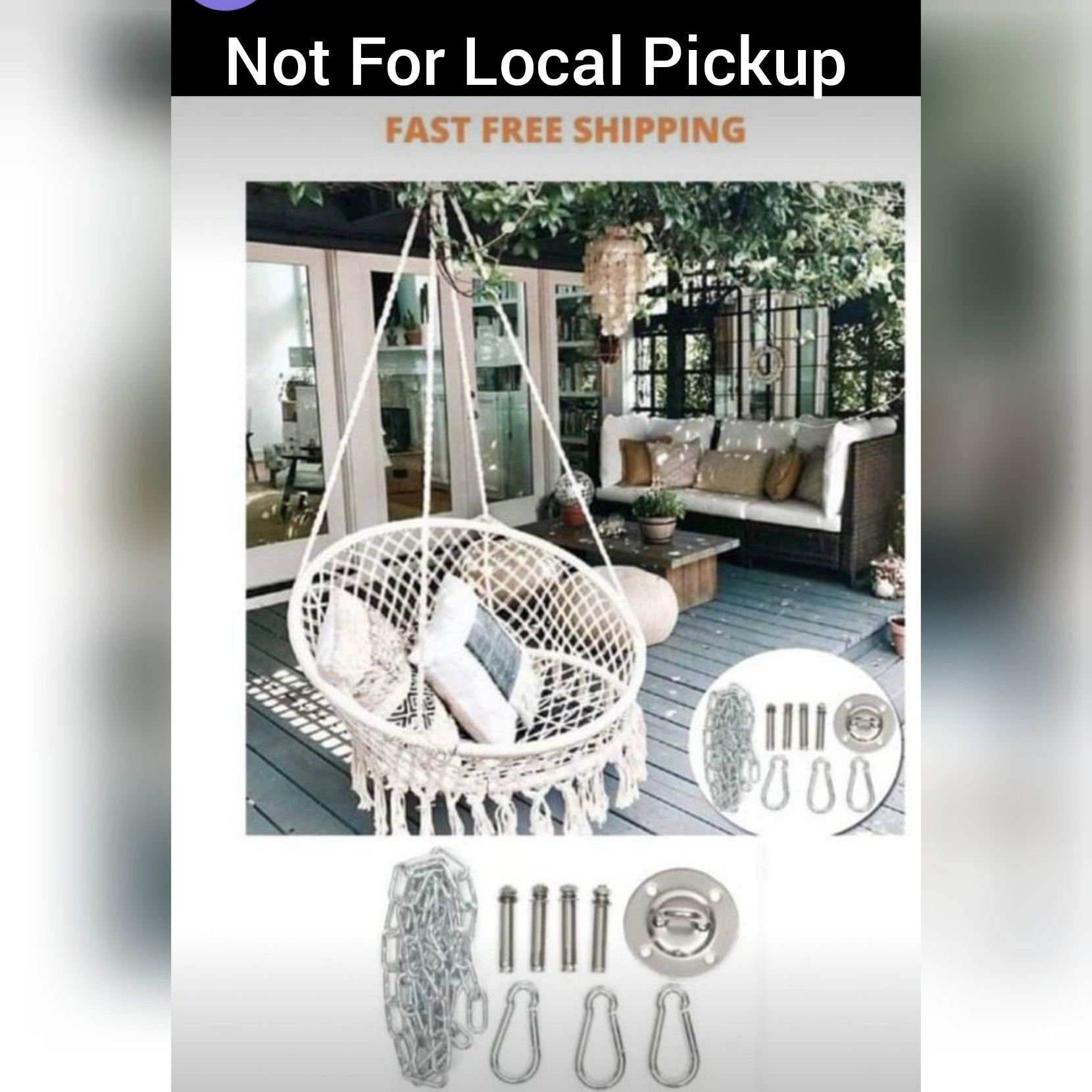 Hammock Chair Porch Swing Hanging Cotton Rope Chair for Home Patio Furniture Deck Yard Garden Decor