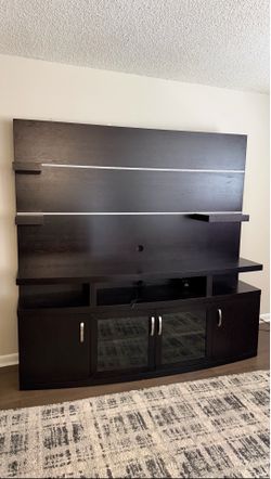 Modern Espresso TV Entertainment Center with Storage & Shelves