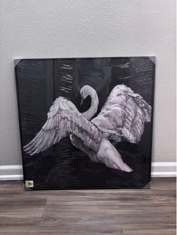 Framed Black & White Swan Wall Art – Modern Canvas Print 30x30”