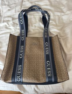 GUESS Monogram Tote with Navy Logo Straps