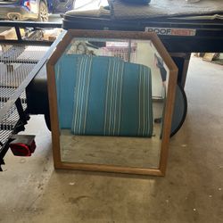 Antique Hardwood Geometric Beveled Mirror