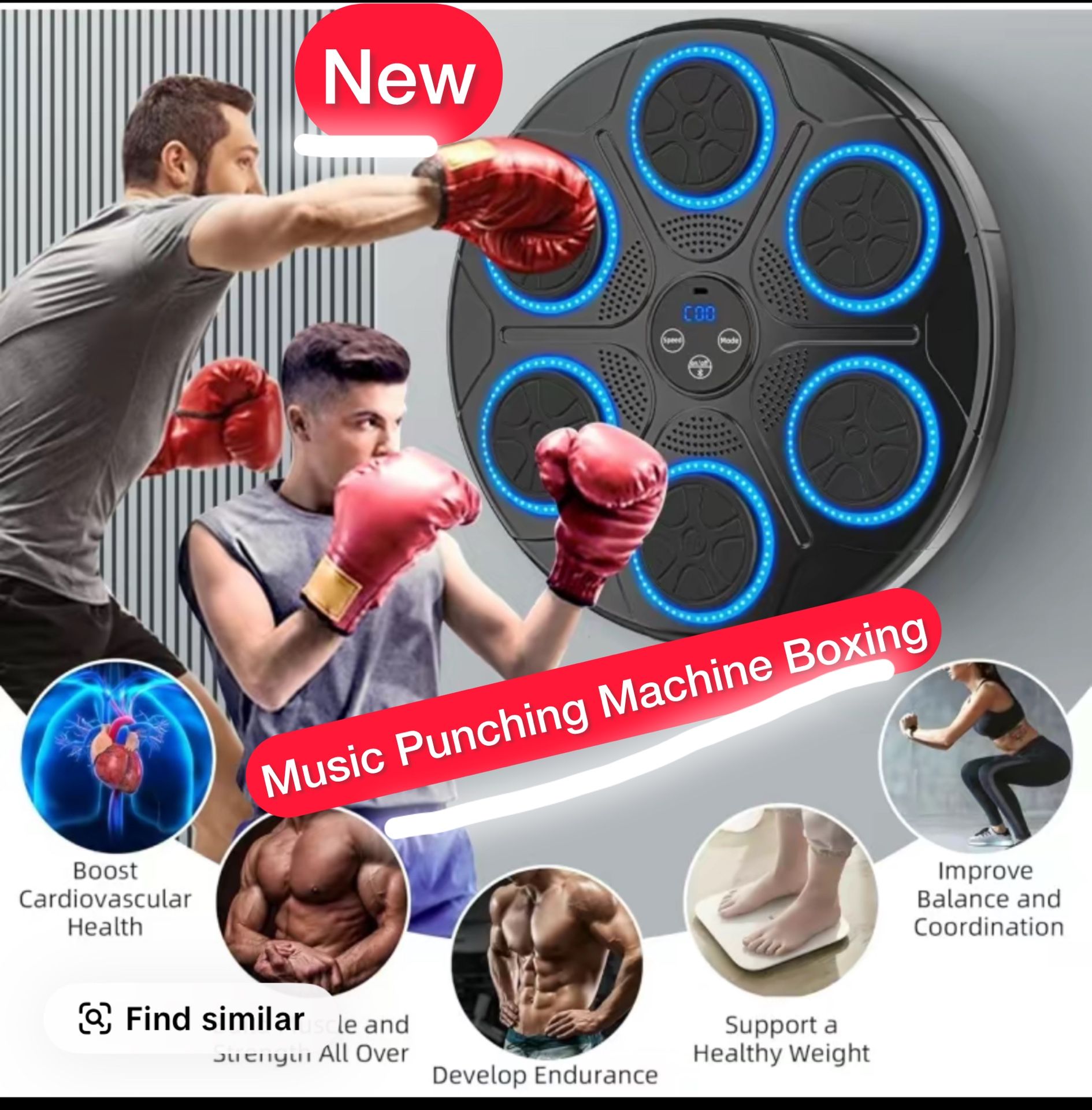 🔥 SMART MUSIC PUNCHING BOXING MACHINE – BLUETOOTH • LED • WALL-MOUNTED 🔥