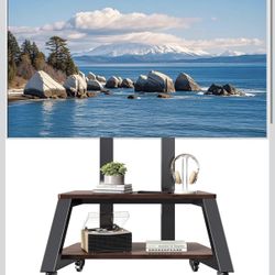 Mobile TV Stand Rolling TV Cart with Wheels for Most 32-86 Inch TV Stand with Double Wooden Shelf, Height Adjustable Heavy-Duty Holds up to 180lbs,Max