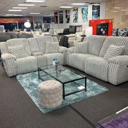 Weekend Deal🚨Gorgeous Grey Corduroy Sofa&Loveseat 4x Power Recliners $1999😱