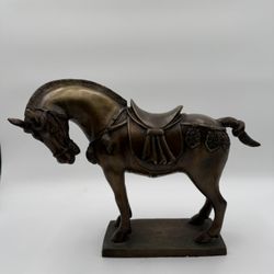 Vintage Bronze Tang Dynasty Style Horse Statue – Patina Sculptural Figurine