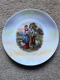 Vintage Porcelain Pastoral Farm Scene Decorative Plate