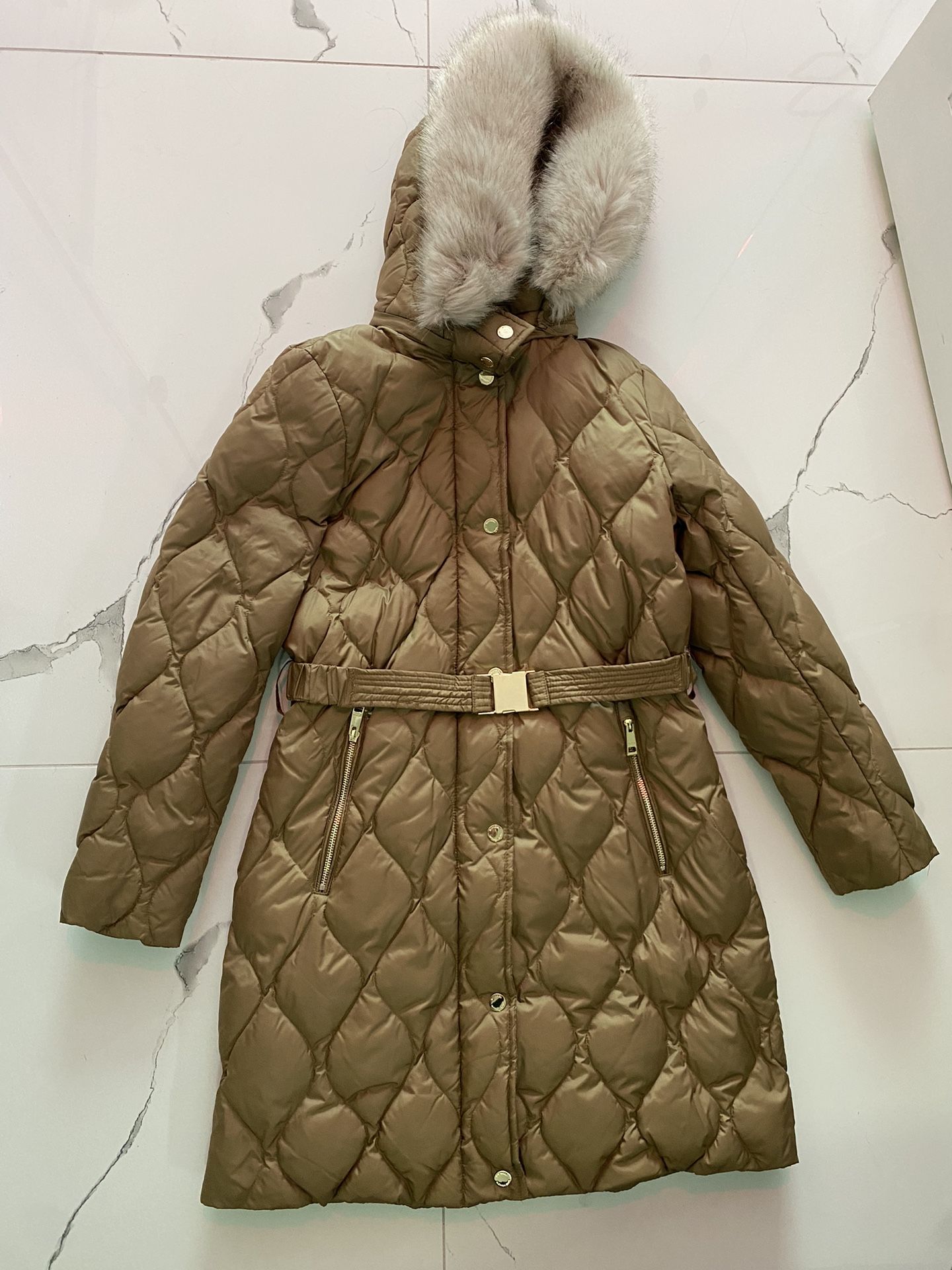 Michael Kors Quilted Puffer Coat With Belt