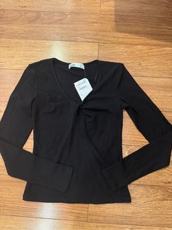 Elodie Black Ribbed Long Sleeve Top