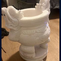 Hand Carved White Marble Dragon Incense Urn 