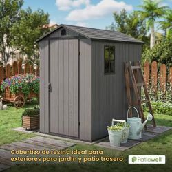 #F 4 x 6 ft Outdoor Storage Shed with Floor – Resin Plastic Tool Shed with Window and Lockable Door for Garden and Patio $ 210