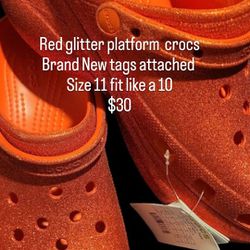 Red Glitter Platform  Crocs