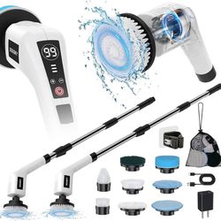 new Cordless Electric Spin Scrubber, Shower Scrubber Cleaning Brush for Home, 420RPM/Mins-8 Replaceable Brush Heads-140Mins Work Time, 3 Adjustable Si