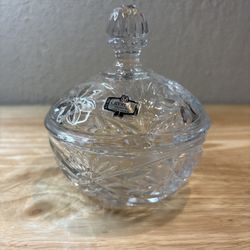 Zajecar Vintage Crystal Glass Candy Dish 24% Lead, Yugoslavia, Lidded