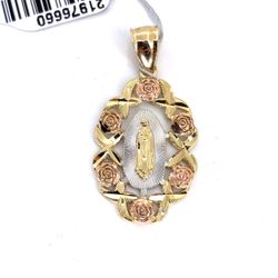 14Kt Tri Color Gold Virgin Mary Pendant 2.78g 21976660