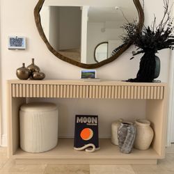  59” Cream/Beige Fluted Wood Console 