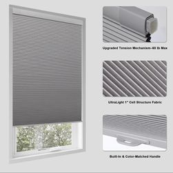 18” W x 64” H No-Drill Cellular Window Shade – Gray