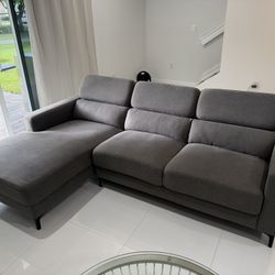 TRENTON Dark Gray Fabric Sofa and Chaise Excellent Condition Modern and Comfortable - Delray Beach