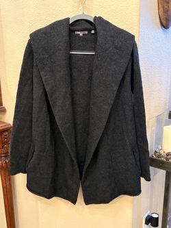Vince Sophie Charcoal Gray Yak Wool Blend Open-Front Hood Knit Cardigan Size XS