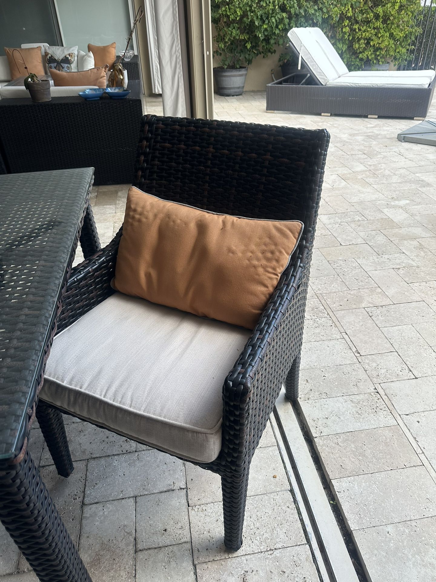 Fortunoff Siesta Aged Outdoor Wicker Dining Table Set 7pcs With Cushions for Sale in Boca Raton