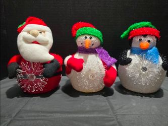 Avon Christmas Light Up Pal Penguin , Snowman & Santa 7" 2012 Snowflake Decor