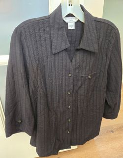 Womens Allison Daley Button Front Collard Blouse Black Size 6P (Petite) Preowned