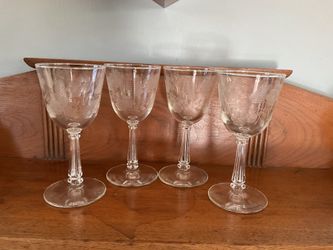 Set of 4 Libby Rock Sharpe Crystal Garland Wine Glasses