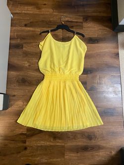 Yellow Chiffon Mini Dress with Pleated Skirt