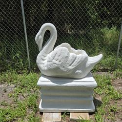 Concrete Swam Planter And Pedestal Statue